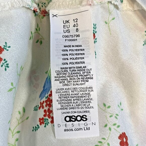 ASOS Floral Maxi Slip Dress Puff Sleeves Women's Size 8 Red Daisy Cottacore - Picture 15 of 15